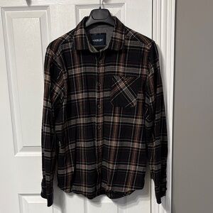 Men's Black and Brown Plaid Button Flannel Shirt